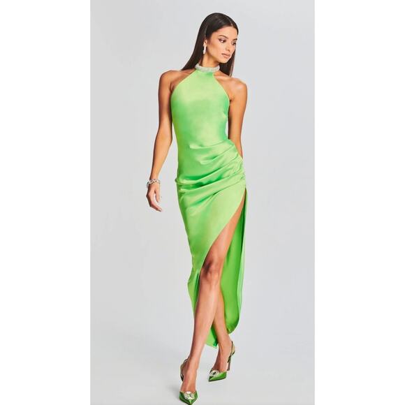 Retrofete Maria Dress in Lime Punch Green Rhinestone Neckline Open Back Small - Picture 1 of 12